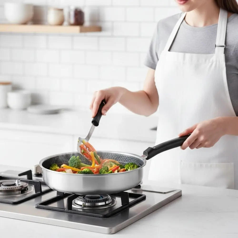 Durable Honeycomb Pattern Stainless Steel Frying Pan Flat Bottom Fast Heat Non-stick Pan Deepened Omelet Pan Steak