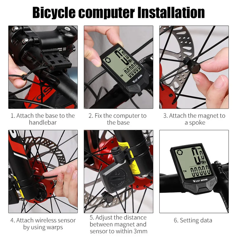 WEST BIKING Bike Wireless Computer ​Bicycle Speedometer 18 Functions Accurate Recording Auto Sleep Odometer Cycling Accessories