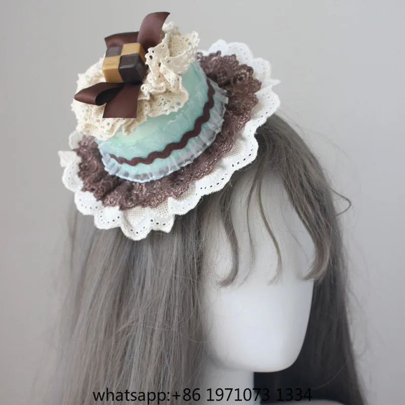 Original Handmade Lolita Small Things Cake Hat Top Hat Mint Chocolate Design Headband Lolita Hair Accessories Pair Clip Women
