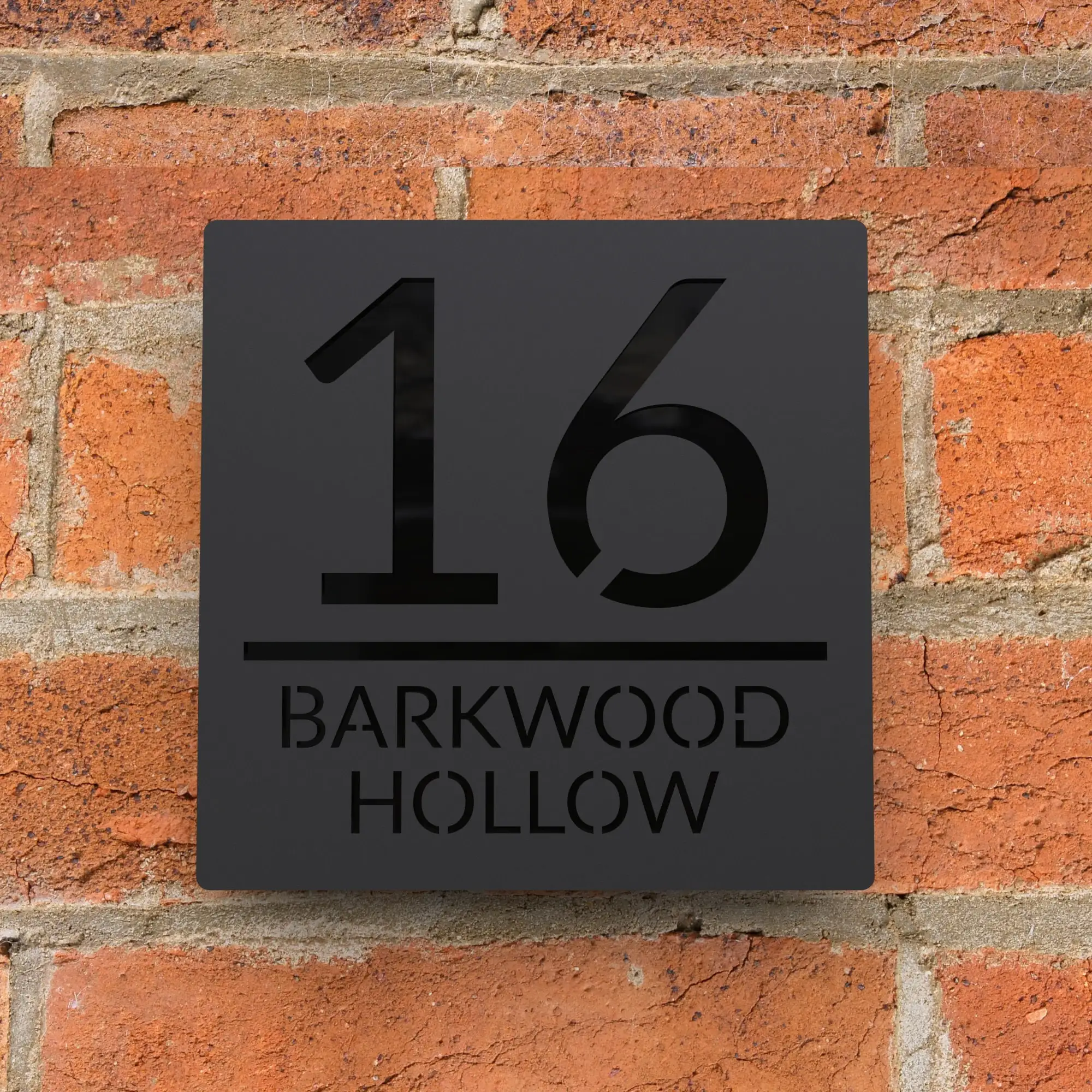 

House Sign Laser Cut Numbers Matt Black Acrylic Plaque With Gloss Black Backplate Personalised