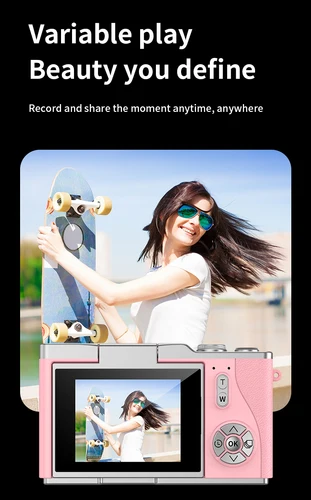 Imagen 2 del producto Cámara digital, pantalla giratoria HD de 2,4 pulgadas, grabación de video 4K, capacidad de batería de 800 mAh, 48 megapíxeles, función de belleza, enfoque automático