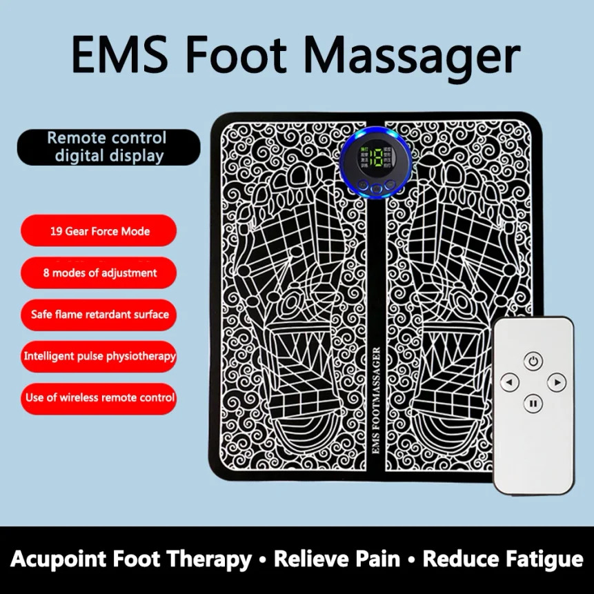 

EMS Foot Circulation Massager Electric Feet Massage 8 Modes USB Rechargeable Foot Booster Remote Control for Relax Feet and Legs