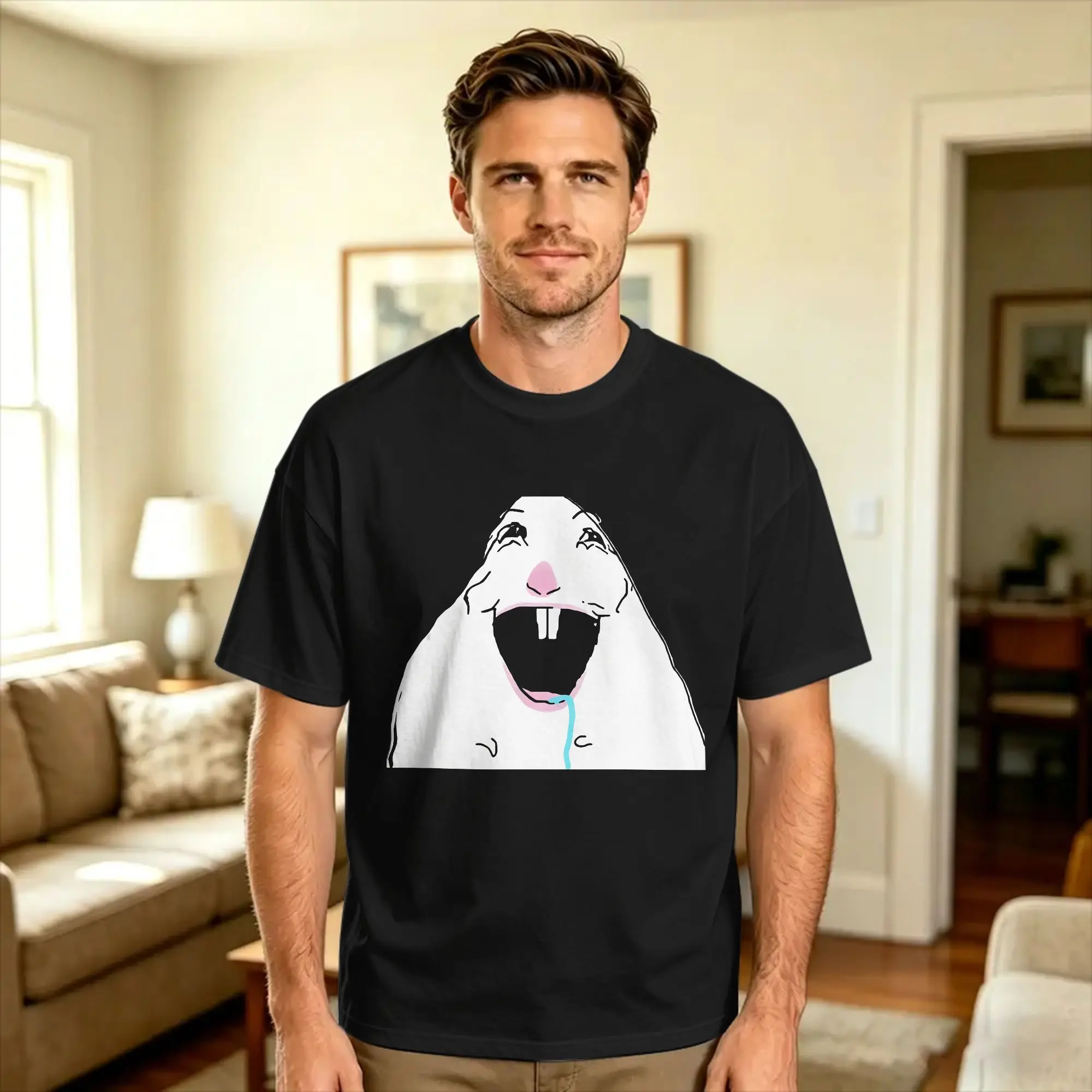 Silly Drooling White Hamster T Shirt Adult  Vintage T Shirts Summer Breathable Harajuku Tee Shirt Pattern Big Size Tops