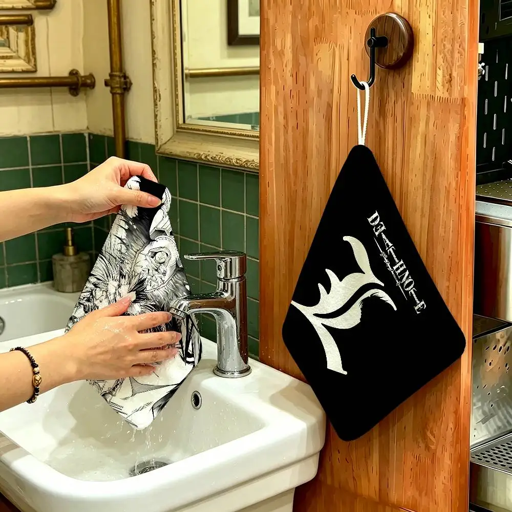 Hot Anime Death Note Polyester Cotton Hanging Kitchen Towel, Skin Friendly Hand Wiping Towel for Hotel Cafe Household