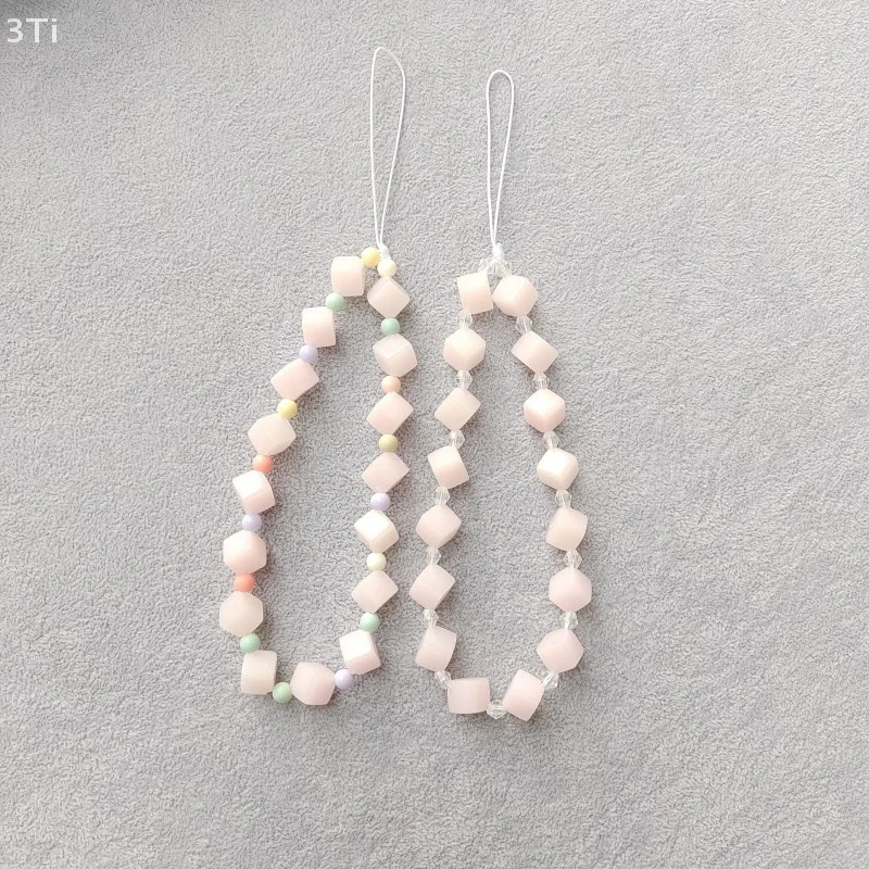 아이폰 전화 로프 스트랩 가방 장식 열쇠 고리 키 체인에 대한 화웨이 Xiaomi에 대한 큐브 구슬 짧은 핸드폰 체인 펜던트