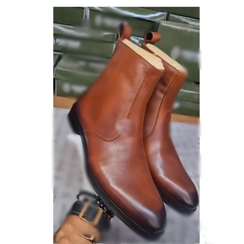 

Brown Zipper Matte Men Shoes Men's Dress Shoes Leather Boots High Quality Party Shoes Fashion Big Size 48 Zapatillas Mujer