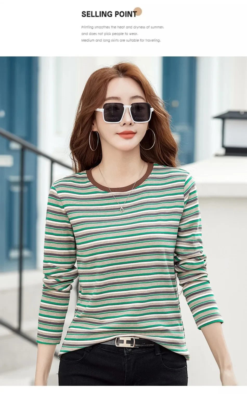 2024 neue Damen bekleidung Rundhals ausschnitt gestreiftes Unterhemd Frühling und Herbst Langarm Tops T-Shirt lose Innen lässig Top – Detail 12