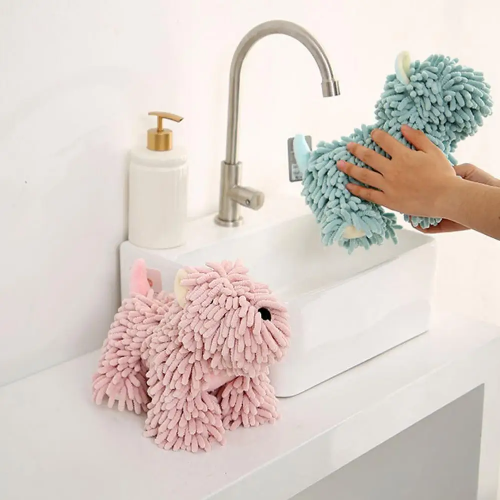 Doll Hand Towel Chenille Fuzzy Animal Decorative Cute Towel With Hanging Loop For Kitchen Bathroom Hanging Towel For Hands