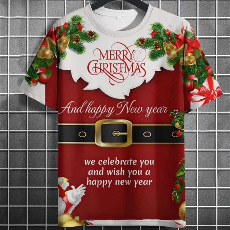 

Men's T Shirt Fashion New Year Harajuku X'mas Clothing Casual O-neck Short Sleeve Tops Hip Hop Trend Christmas Tees Loose Shirts