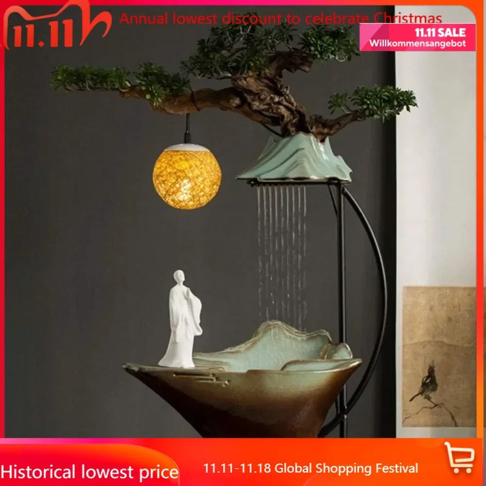 Desktop Water Fountain,Indoor Water Feature,Small Tabletop Water Fountain with Led Light,Feng Shui Office Room Decoration