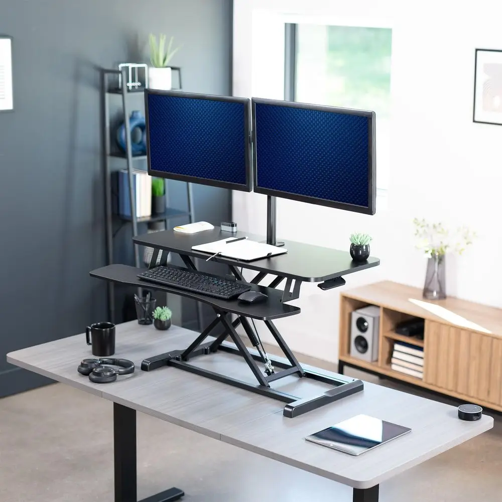 Height Adjustable 36 inch Standing Desk Converter with Dual 13 to 30 inch Monitor Stand, Sit Stand Monitor Mount and Desk Riser