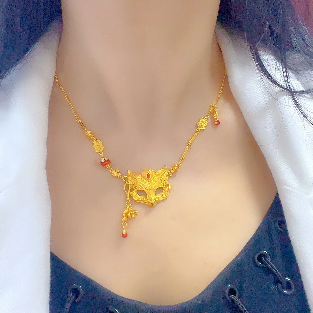 Luxury 24K 9999 Pure Gold real gold Flame Fox Mask Bracelet Women's Nine-tailed Fox Necklace
