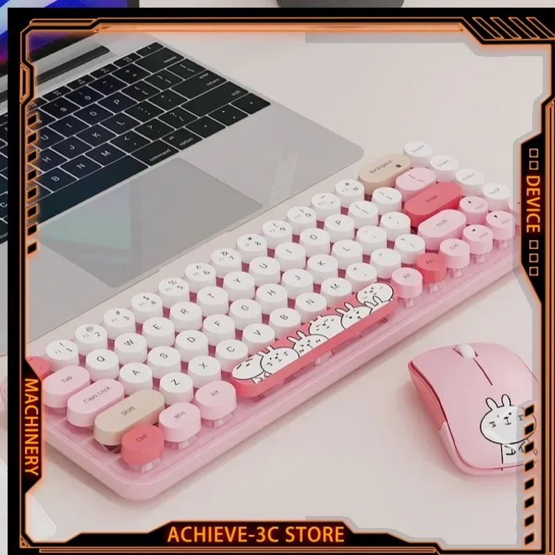 

Wireless Keyboard and Mouse Mute Gaming Keyboard Compact Cute Colorful Round Keycap for Desktop Laptop Accessories Friend's Gift