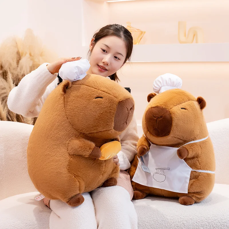 1Pc 2835/50cm Kawaii Capybara Plush Doll Lovely Capybara Wearing Chef\'s Hat Apron Stuffed Soft Animal Pillow Creative Gift Toy
