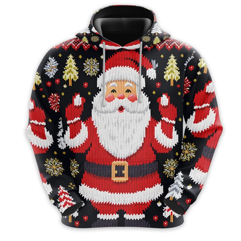 Cartoon Santa Claus 3D Printed Hoodie For Men Clothes Christmas Tree Graphic Sweatshirt Xmas Ornament Girl Pullovers Unisex Tops