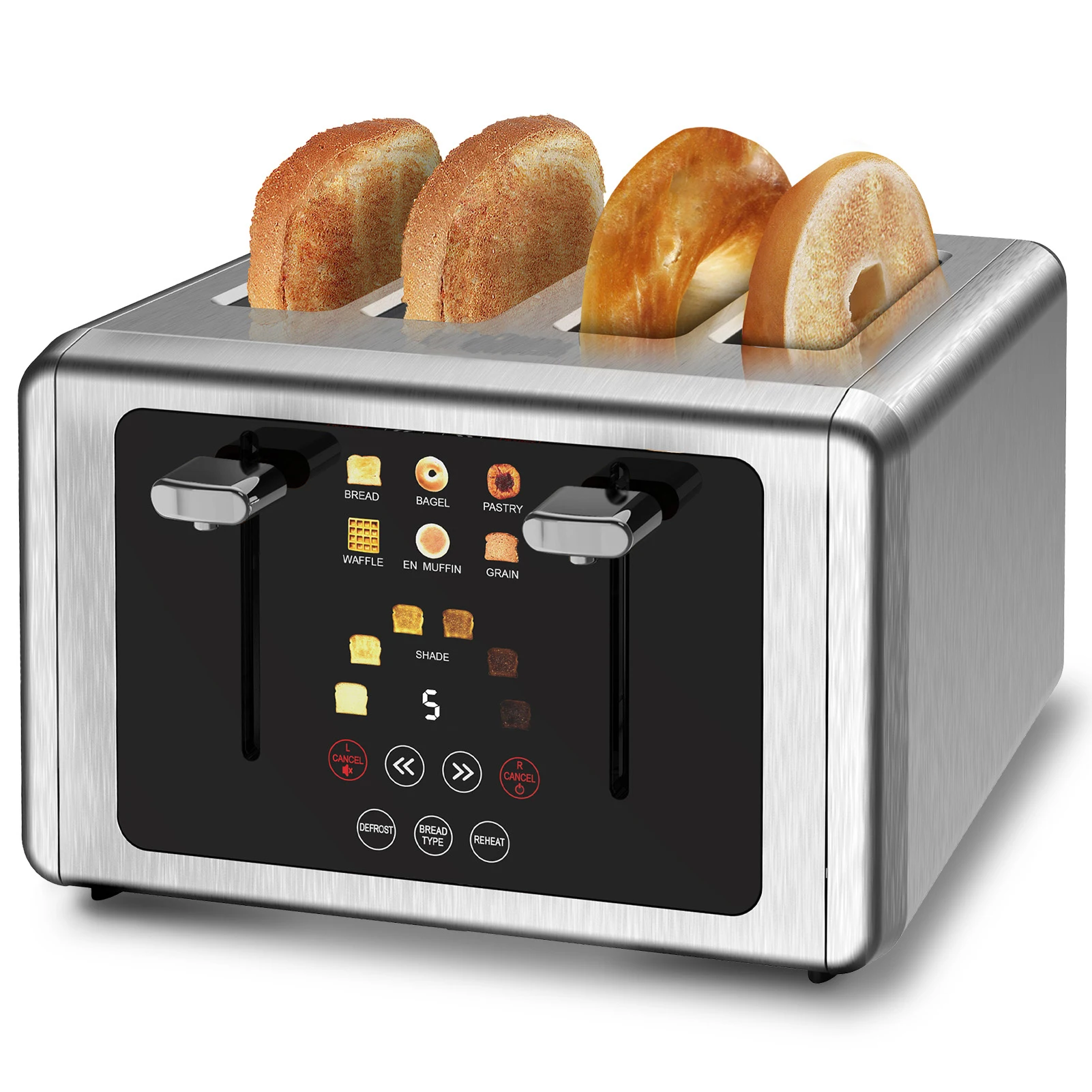 

WHALL Toaster 4 Slice,Touchscreen Bread Toaster, Stainless Steel 4 Slice Toaster,Dual Control Panel Bagel Toasters, Smart Toaste