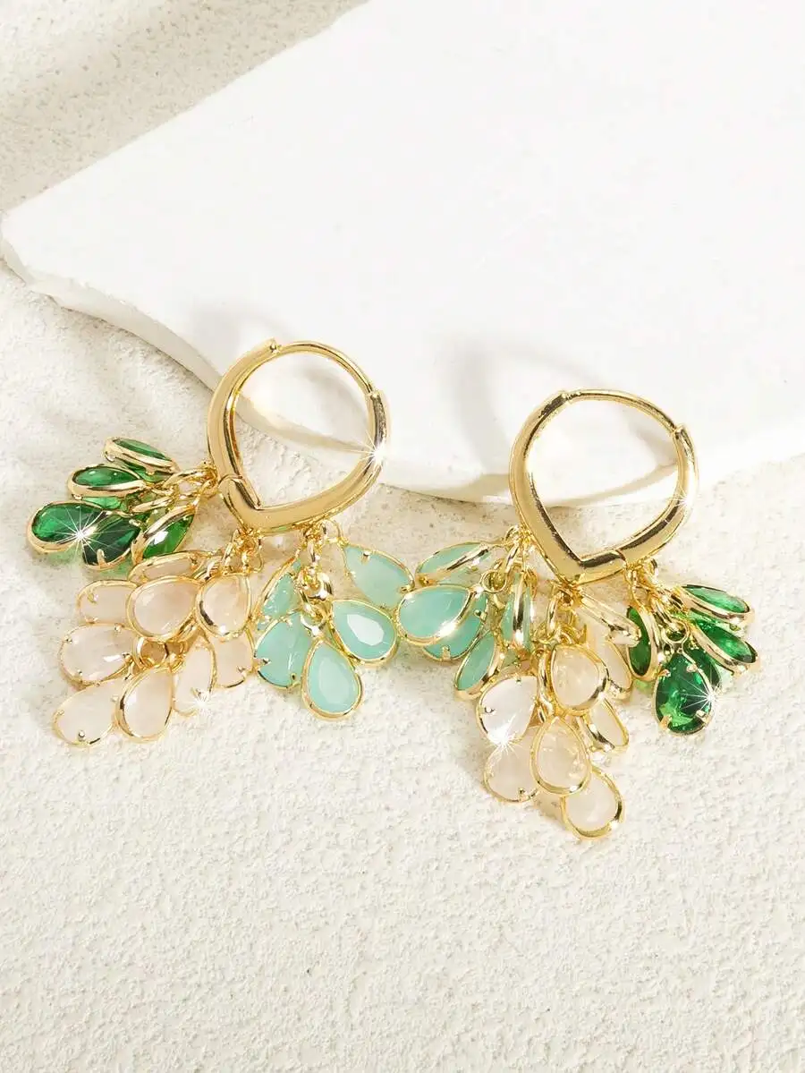 

Water Drop Shape Multi-Color Zirconia Hoop Earrings For Women