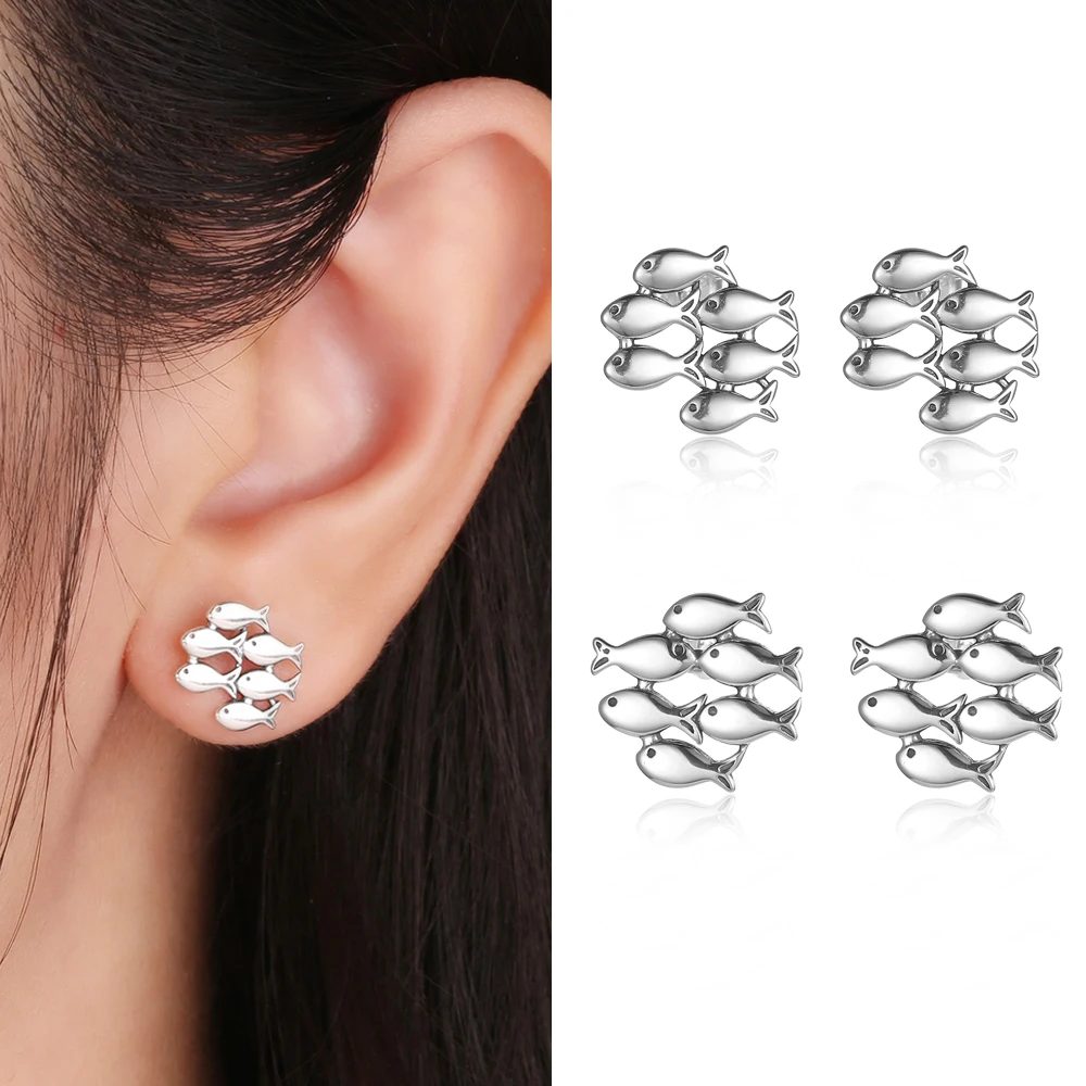 Kameraon 2022 New 925 Sterling Silver Fashion Ins Cute Fish Shoal Stud Earrings for Women Girls Fine Spring Jewelry Gift