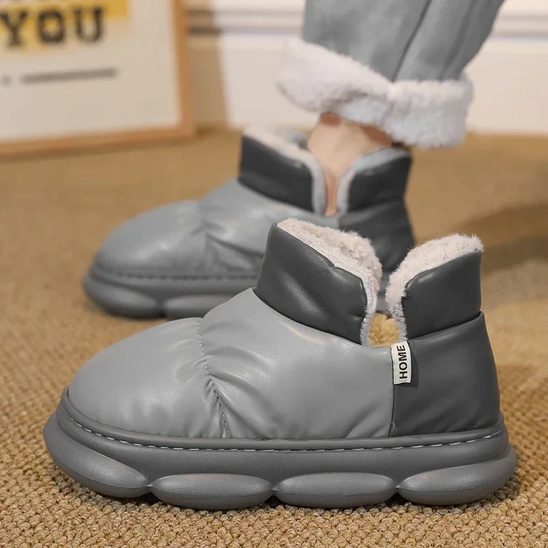 Botas de nieve cortas de felpa para hombre, botines de plataforma para mantener el calor, zapatos planos informales de algodón para exteriores, invierno, 2023