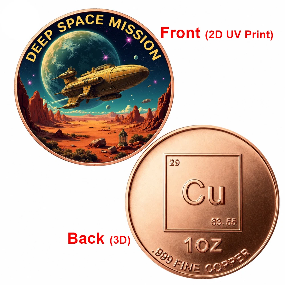 1pc 1oz .999 Fine Copper Deep Space Mission Challenge Coin Spaceship Alien Planet Commemorative Medal Gift for Astronomy Lovers