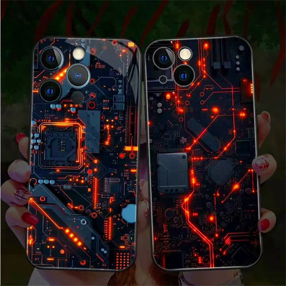 Leiterplatten-Kern-Design LED-Handyhülle Sprachgesteuerte Beleuchtung Handycover für iPhone Air 18 17 16 E 15 14 13 12 11 Pro Max – Detail 18
