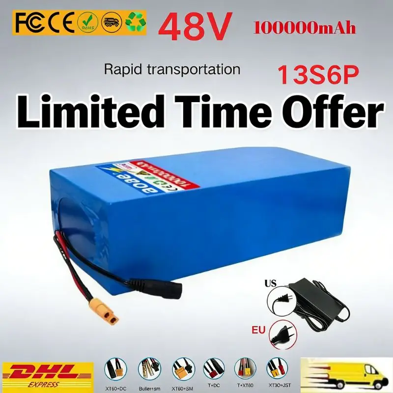 New13S6p100% Original 48V100000mAh 2000W  Lithium Battery Pack Citycoco Motorized Scooter Batteries Built in 50A BMS13s6p100ah