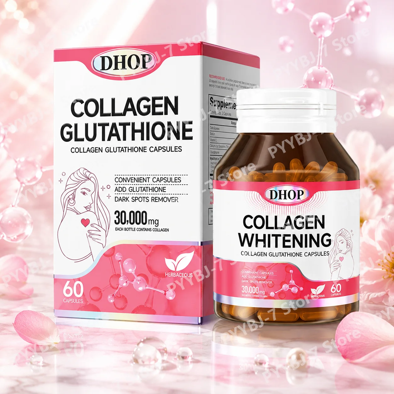 

Multi Collagen Peptides Capsules with Glutathione Vitamin C Hyaluronic Acid Skin Hydration Beauty Radiant-Looking Skin Support