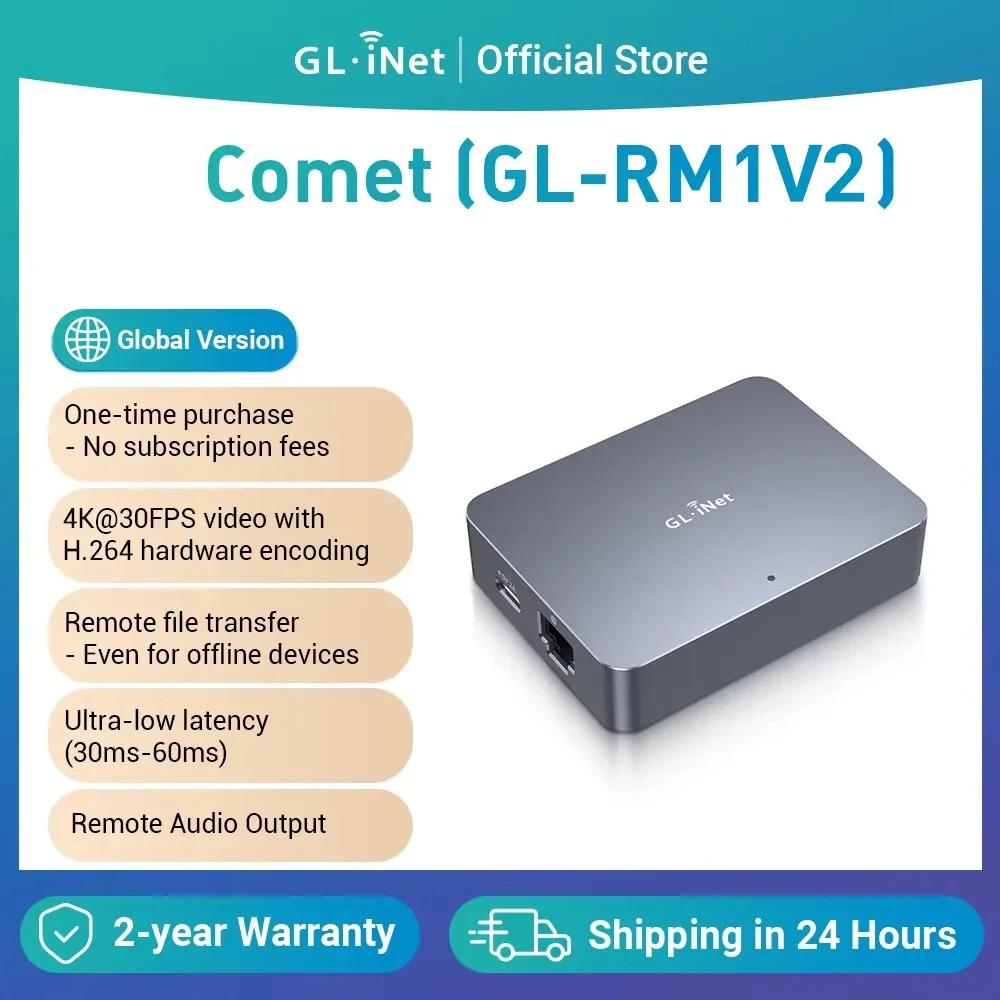 GL.iNet Comet GL-RM1V2: controllo remoto KVM per PC o server tramite Internet, risoluzione 4K a 30 FPS, controllo BIOS, Tailscale, supporto per tastiera, mouse e video da remoto, uscita audio remota