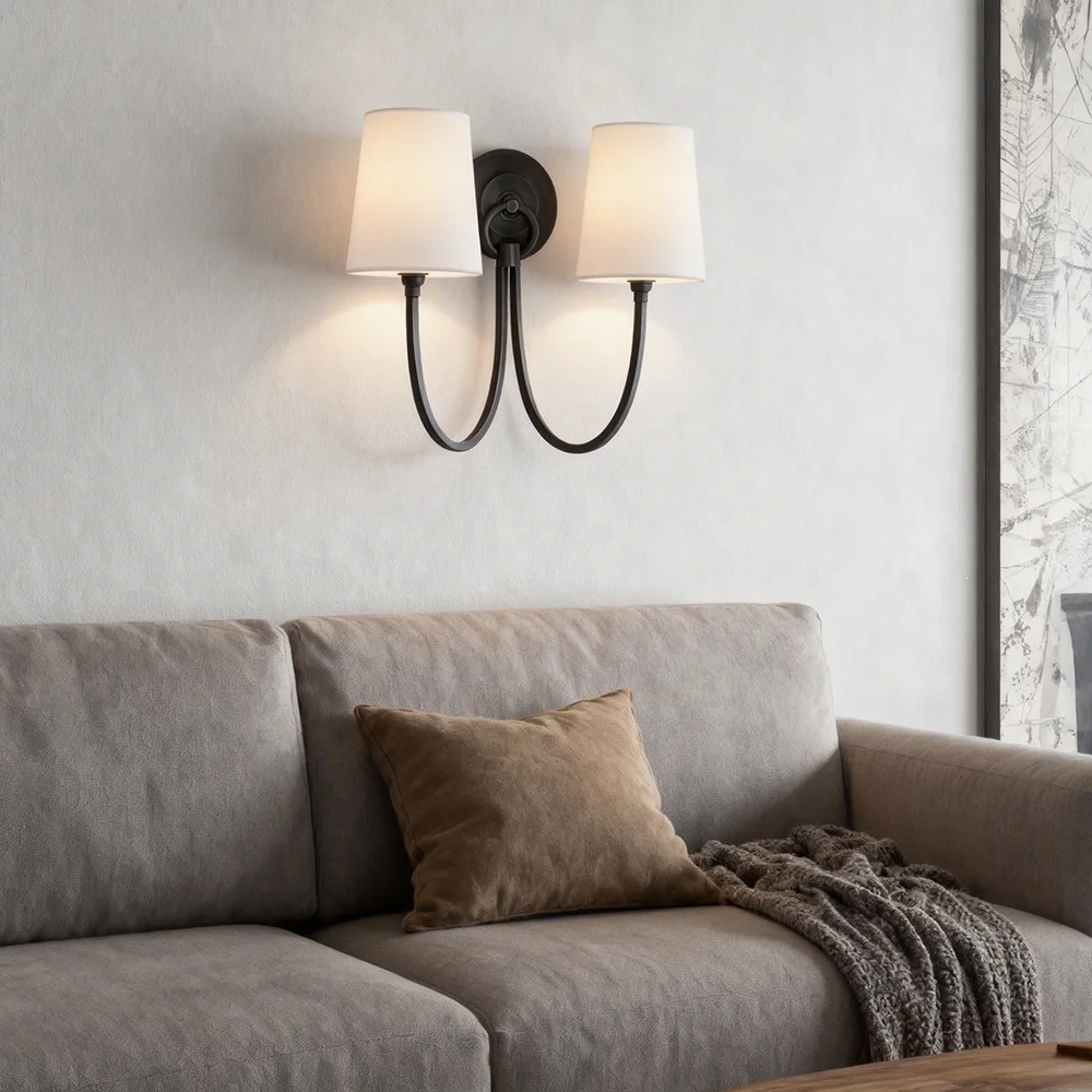 copper double-headed wall lamp American simple retro villa corridor staircase bedroom bathroom interior decorative lamps