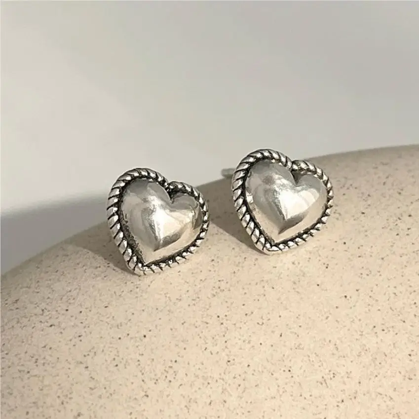 925 Sterling Silver Heart Small Stud Earrings For Women Wedding Luxury Jewelry Accessories Wholesale 2024 Trend Jewellery