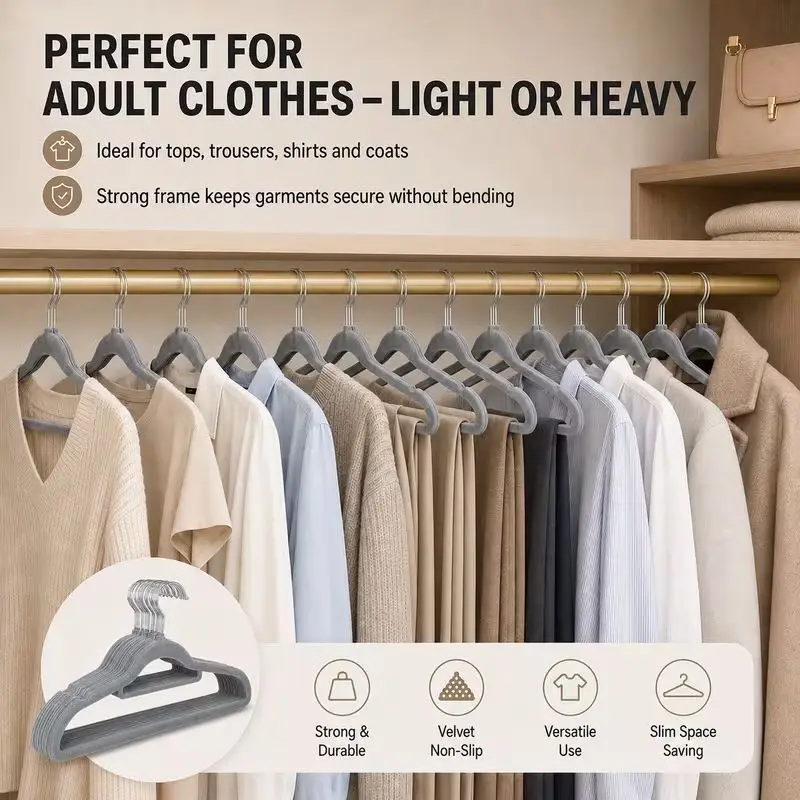 10/50packs Velvet Hanger- Non-slip Velvet Surface, Saves Closet Space, 360-degree Rotating Hook