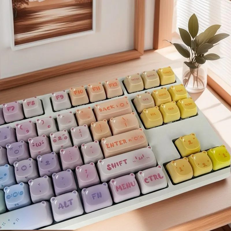 Mifuny Candy Bear Keycaps Custom MOA Height PBT Color Thermal Sublimation Compatible with Mechanical Keyboard Keys for Office
