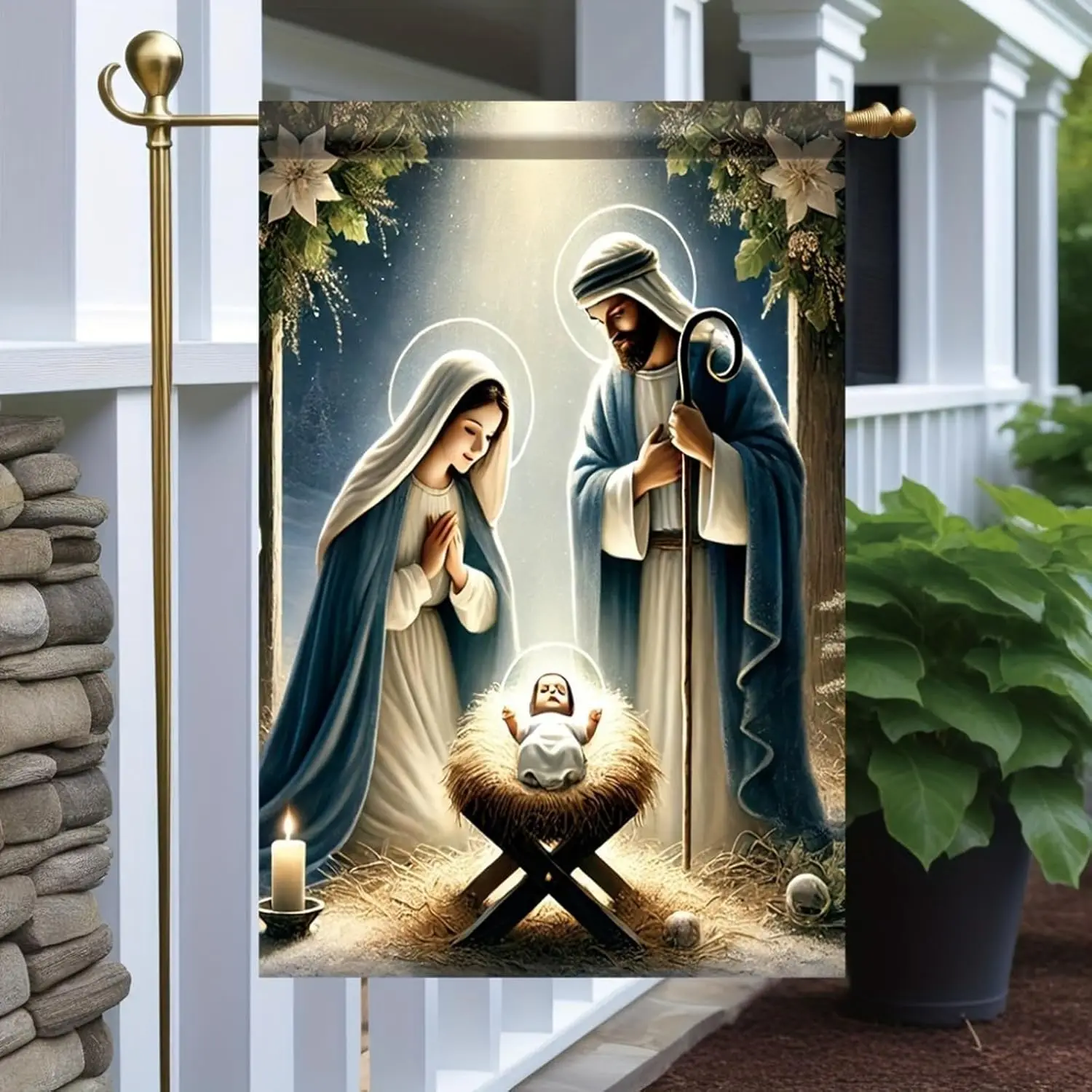 Christmas Garden Flag Winter Nativity Scene Garden Flag Double Sided 12x18 Flag Religious Christmas Yard Decor Mary Joseph a zzo