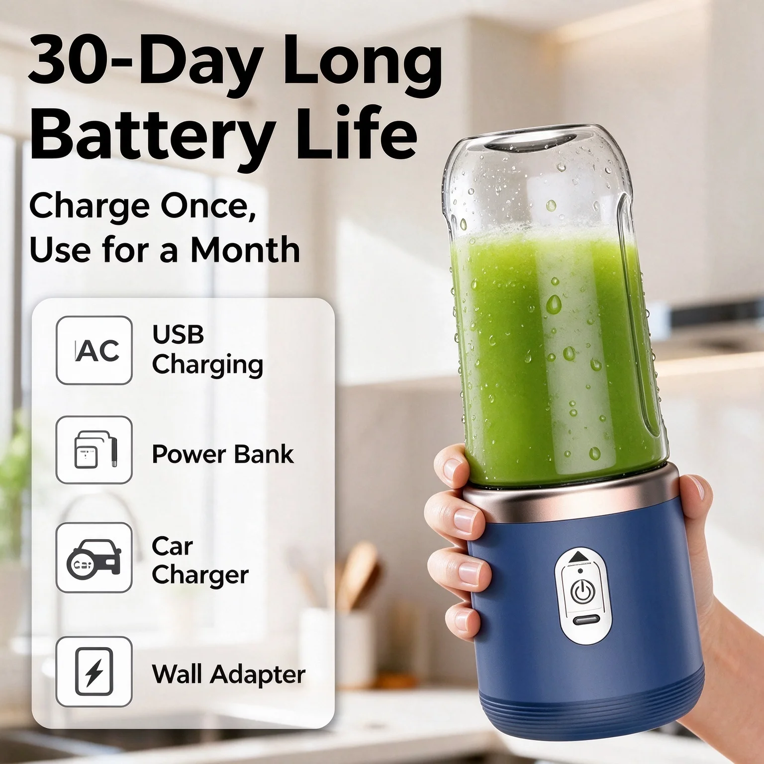 BDL‑001 Portable Blender 400ml USB Type‑C Rechargeable Juicer Cup 6‑Blade 304 Stainless Steel Mini Fruit Smoothies Mixer with Ex