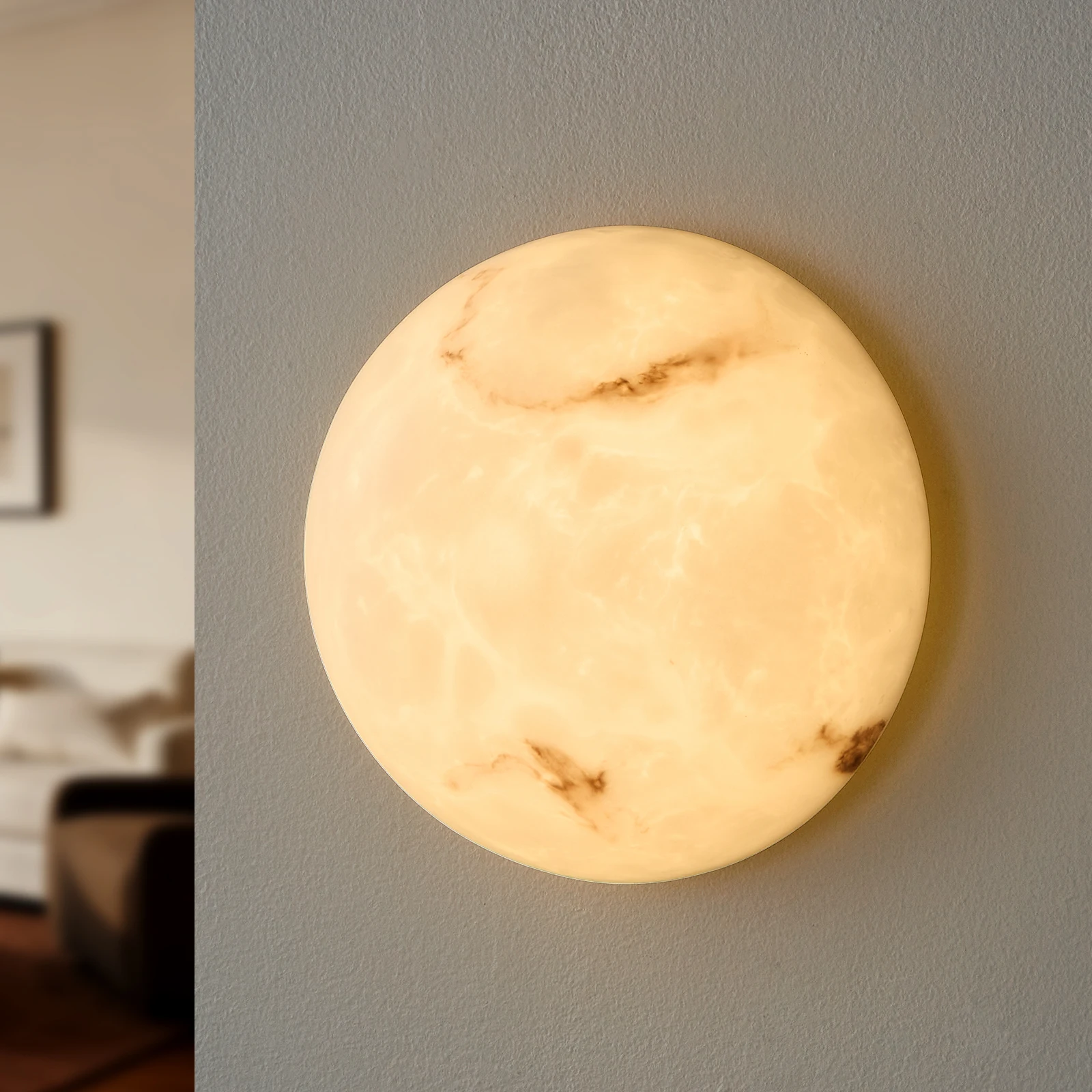 Faux Alabaster Wall Lamp Semicircle Wall Sconce Indoor Wall Light For Bedroom Stairway Entrance Hall Reading Corner Home Decor