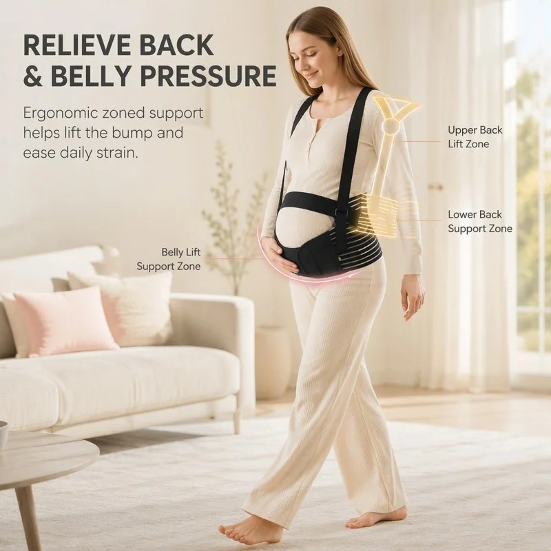 Three-Piece Maternity Support Set, including a Belly Support Belt and a Back Support Belt, Designed for Pregnant Women in the Se