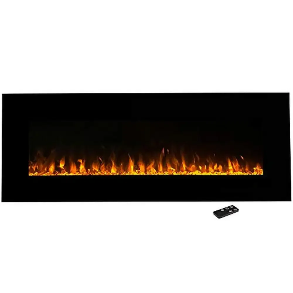 54" Black Wall Mounted Electric Fireplace Heater Remote Control LED Flame Timer Heat Modern Home Decor Functional 750/1500W