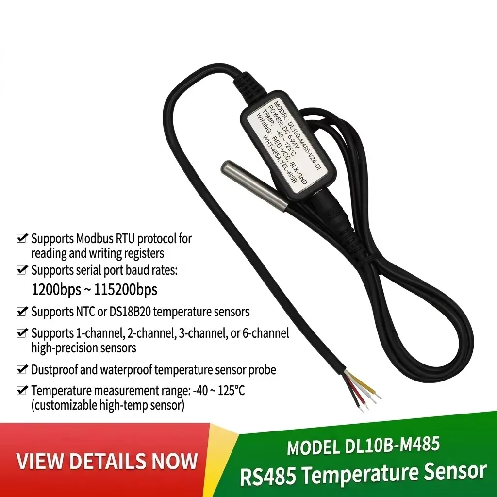 High-precision, waterproof, and dustproof industrial RS485 temperature sensor/transmitter with Modbus RTU.
