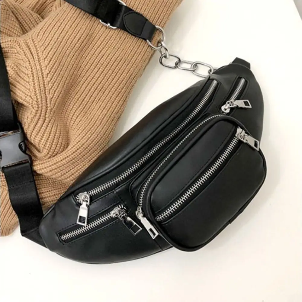 Women Chest Crossbody Bag Wide Strap Soft Artificial Leather Shoulder Bag Messenger Bag Pack for Travel Wallet Chain Waist Bag