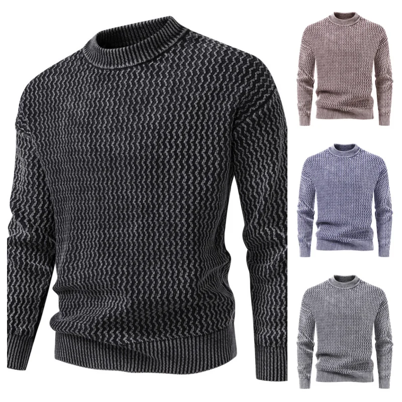 

Мужской зимний вязаный свитер большого размера с круглым вырезом, винтажный, с длинными рукавами, повседневный, из полиэфирного волокна, для активного отдыха