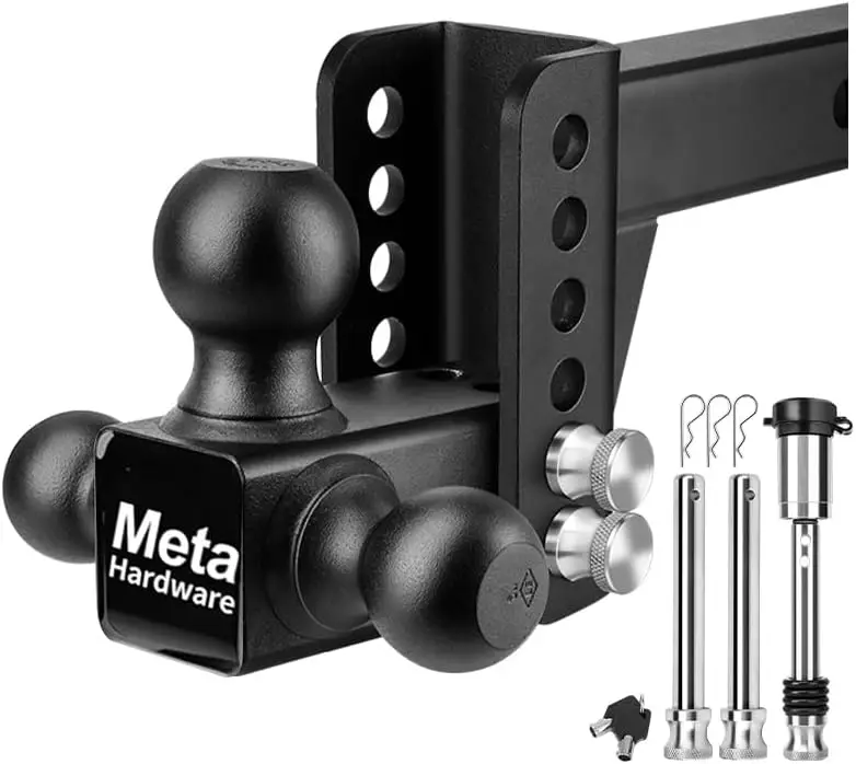 Adjustable Trailer Hitch 2" Receiver 12,500 lbs GTW Drop Hitch 4" Drop/Rise Tri Ball Mount Heavy Duty Tow Hitch with Anti-Theft