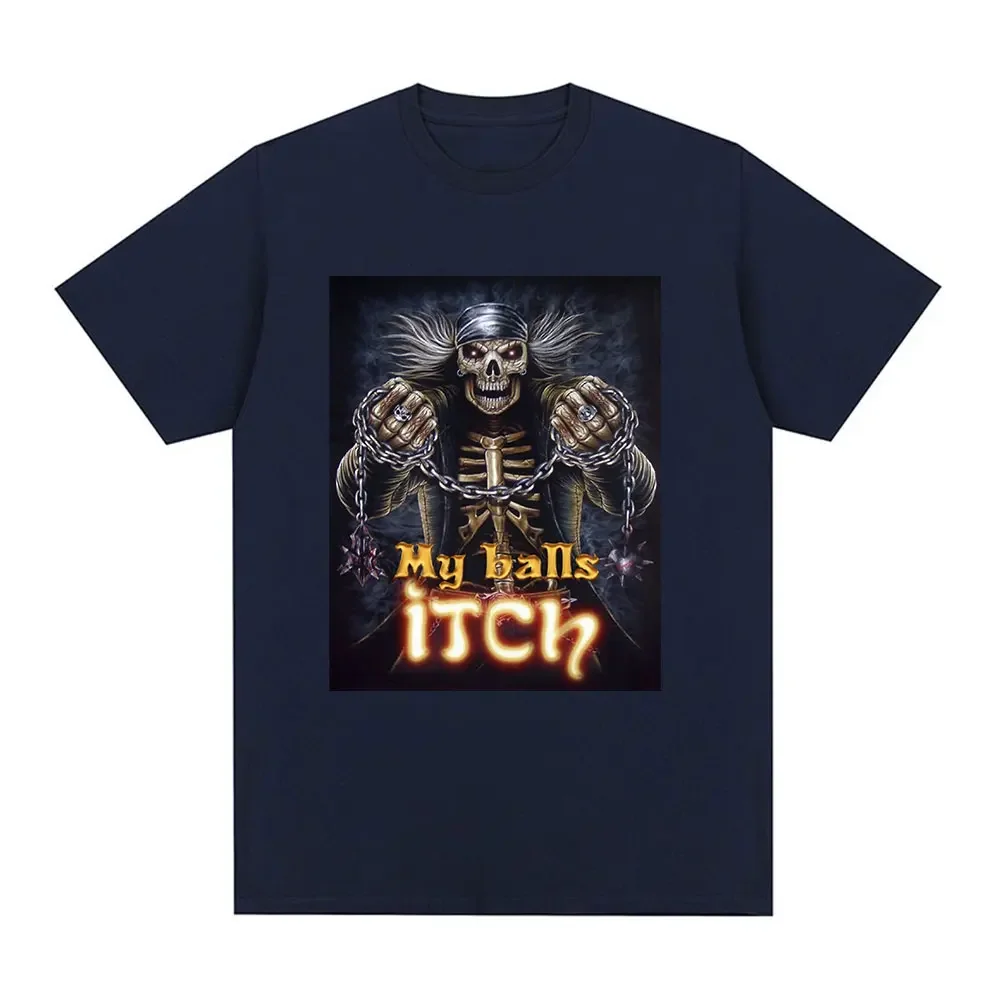 Trucker Skull Wrecking Balls Itch T-Shirt Hard Skeleton Graphic Short Sleeve T-shirts Cotton Casual Oversized T Shirt Streetwear