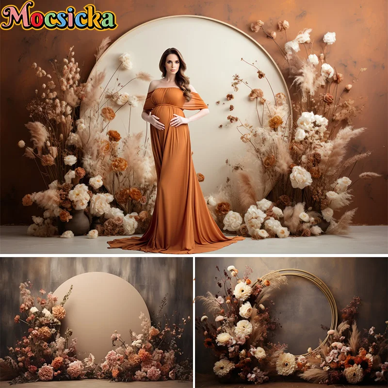 Woman Maternity Artistic Portrait Photo Backdrop Round Whiteboard Studio Props Photocall Vintage Flower Photography Background