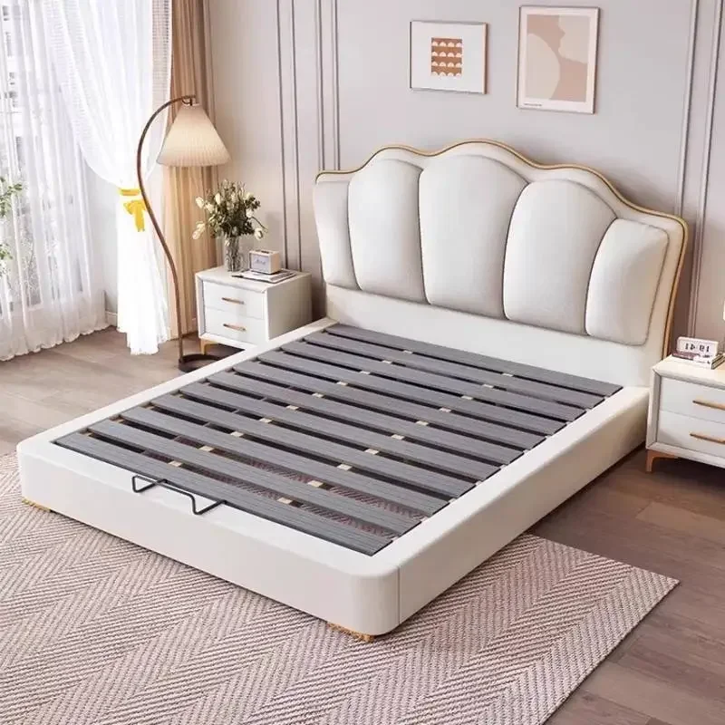 European Elegant Double Bed Decoration Couples Wooden Floating Double Bed Frame Storage Modern Cama Casal Furniture For Home