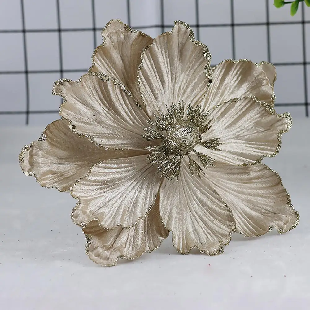 Bridal Tiara Floral Accents Sparkling Glitter Christmas Flowers for Tree Ornaments Wreath Decor Artificial Magnolia for Home