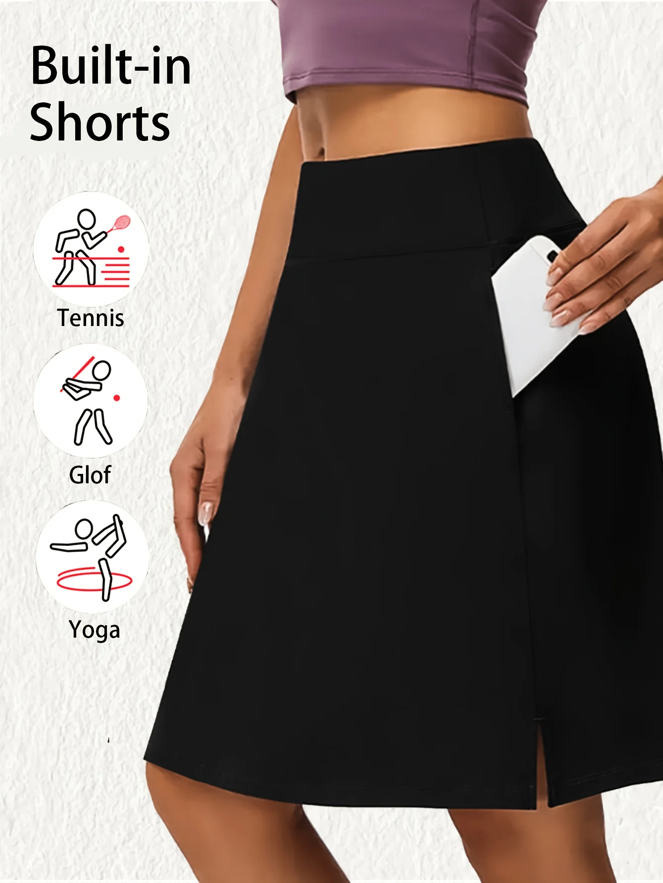 Falda pantalón 2 en 1 de longitud media para mujer, falda pantalón de golf de cintura alta hasta la rodilla con pantalones cortos interiores y bolsillos, secado rápido, deportiva