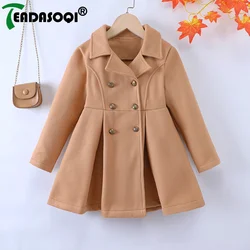 Casual Wool Coat Jacket 5-10Y Winter Children Girls Clothing Long-sleeved Lapel Double-breasted Kids Woolen Coat Girl Clothes