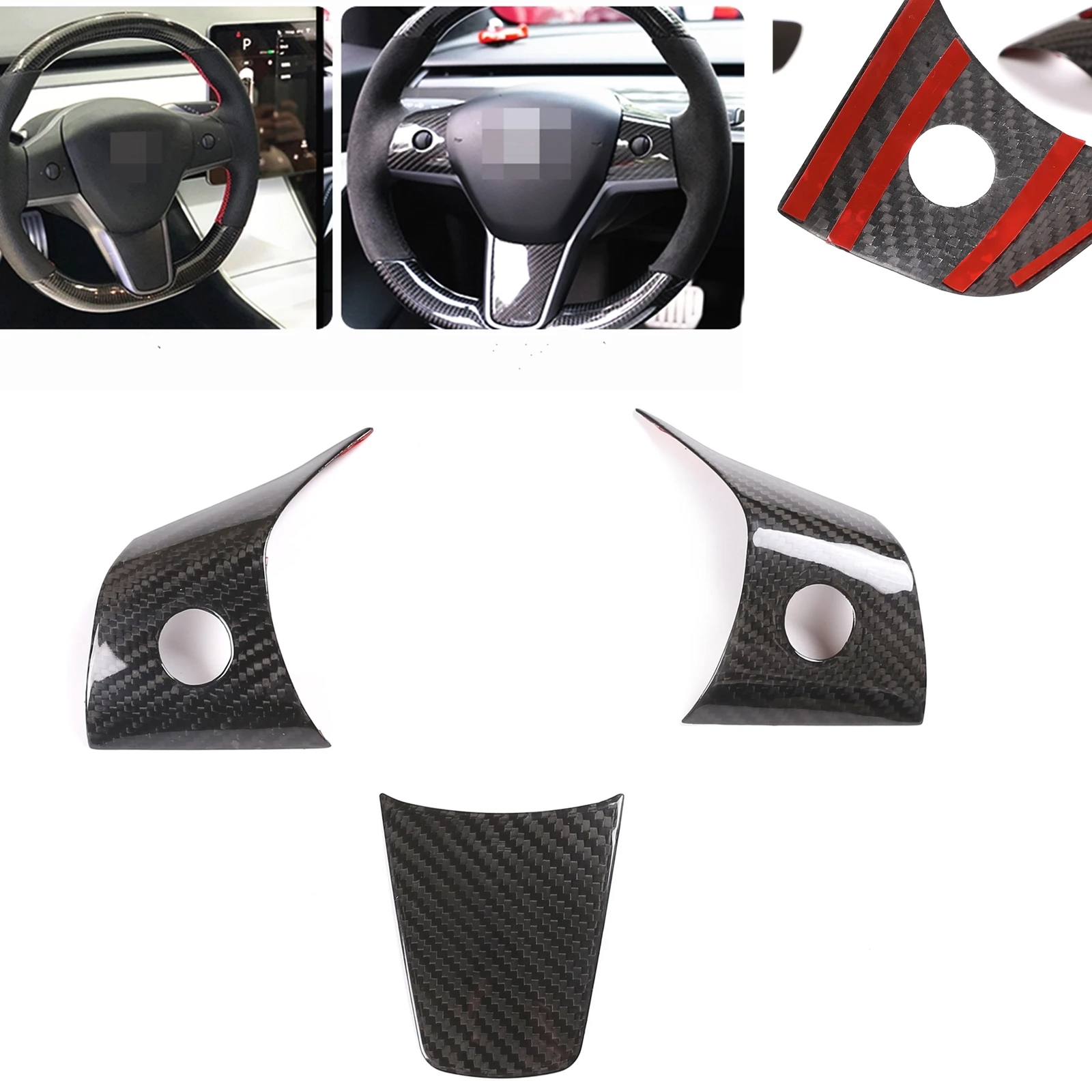 

Carbon Fiber Gear Steering Wheel Panel Trim Sticker Switch Button Cover Panel Strip For Tesla model 3 2017-2022