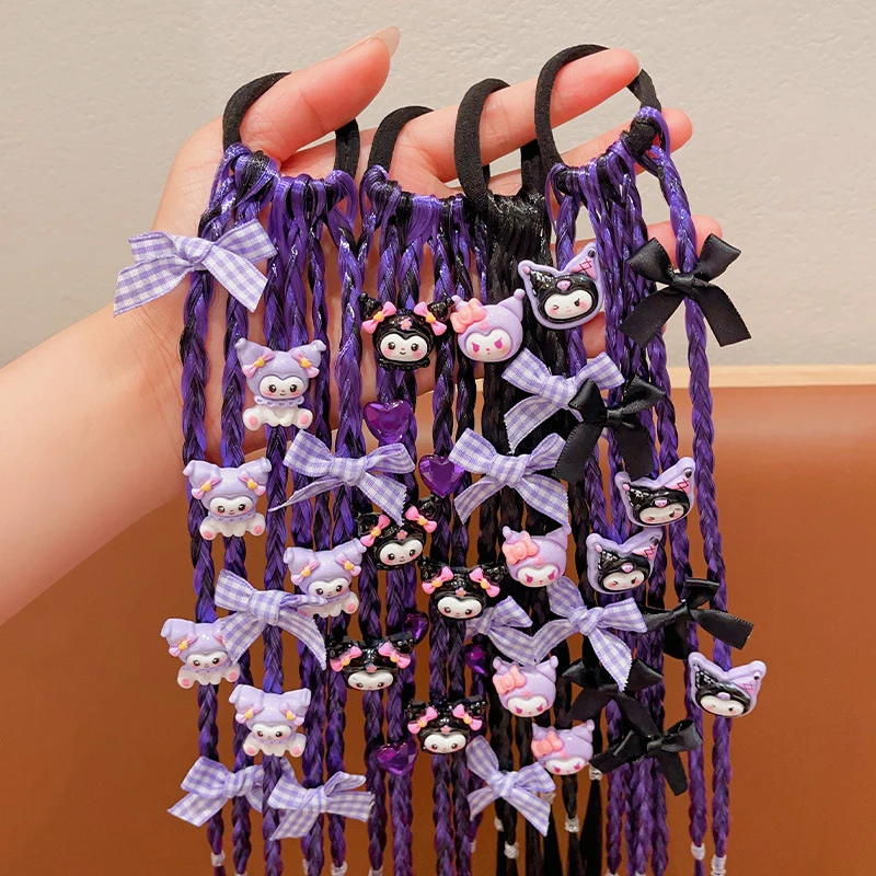 Cartoon Anime Kuromi Purple Braid Synthetic Hair Horse Tail Rope Tie Girl Princess Wig Children's Style Hair Accessories