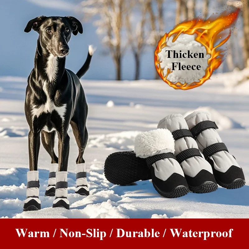 For Big Breed Dogs Winter Long Snow Booties Thick Fleece Lined Waterproof Non-Slip Reflective Pet Paw Shoes